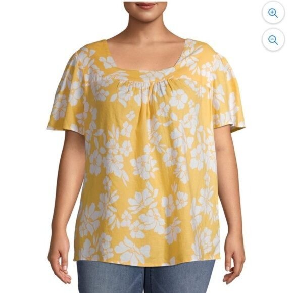 Terra & Sky Womens Plus Size 1X Yellow Floral Blouse - Picture 1 of 7